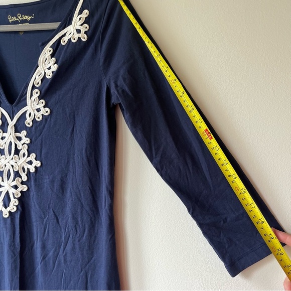 Lilly Pulitzer Navy blue tunic dress small Pima cotton 3/4 sleeve embroidered - Picture 6 of 11